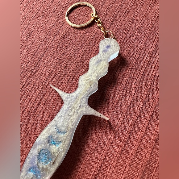 Pretty handmade witchy moon phases thistle and moss resin dagger keychain 💜🗡️ - Picture 3 of 10